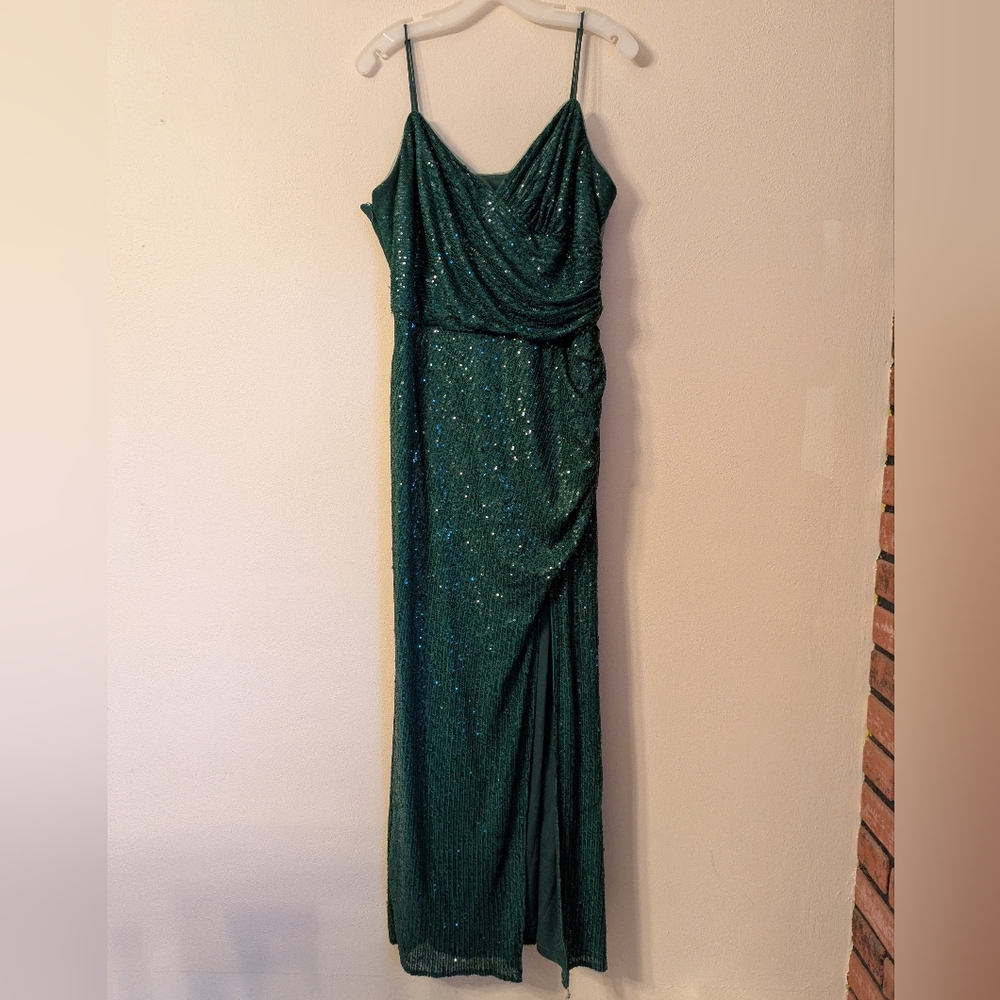 Juniper Green Sequin Evening Gown | David's Bridal Juniper Bridesmaid Prom